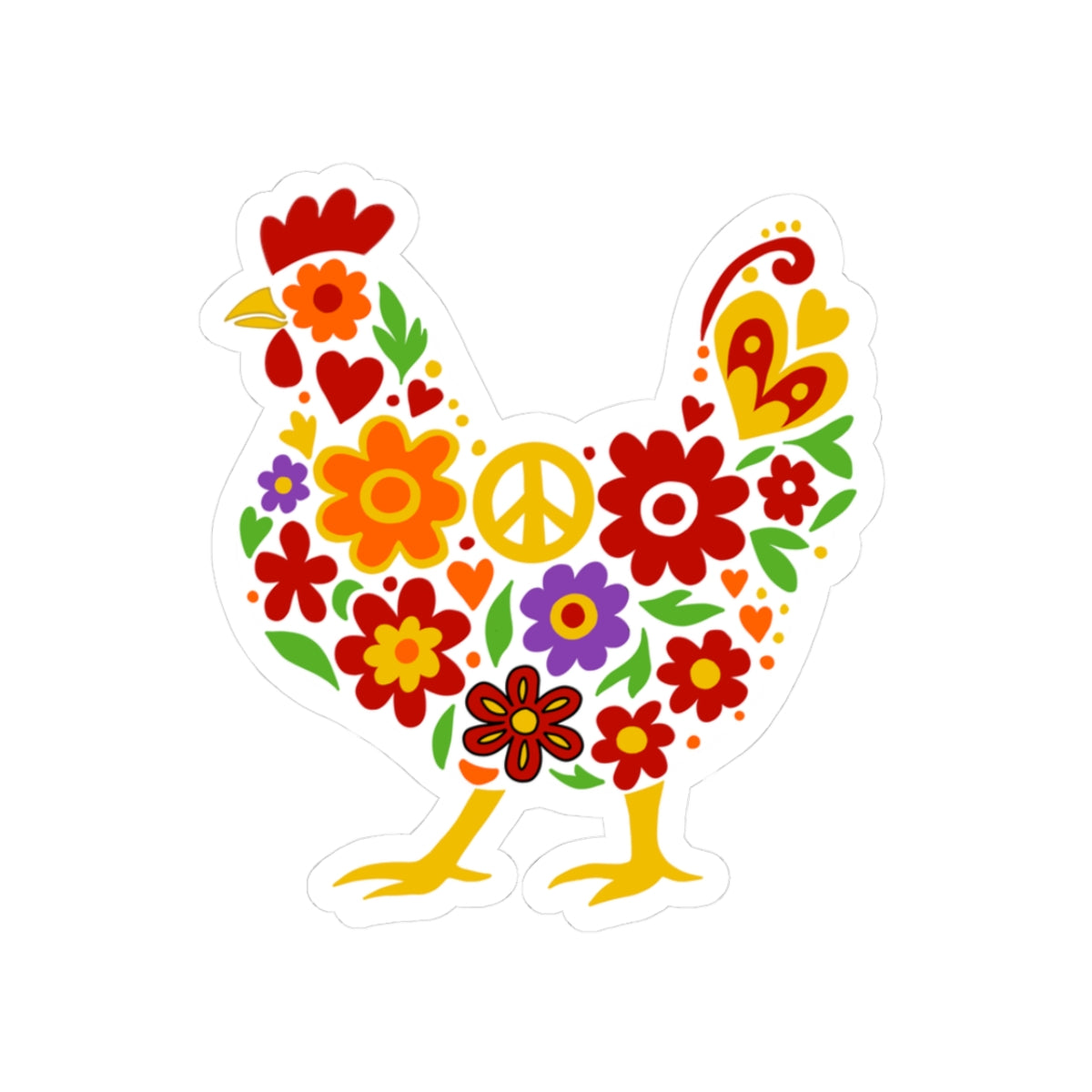 Flower Power Cute Chicken Kiss-Cut Sticker | Whimsical Laptop Decor, Cute Gifts, Sticker Collection