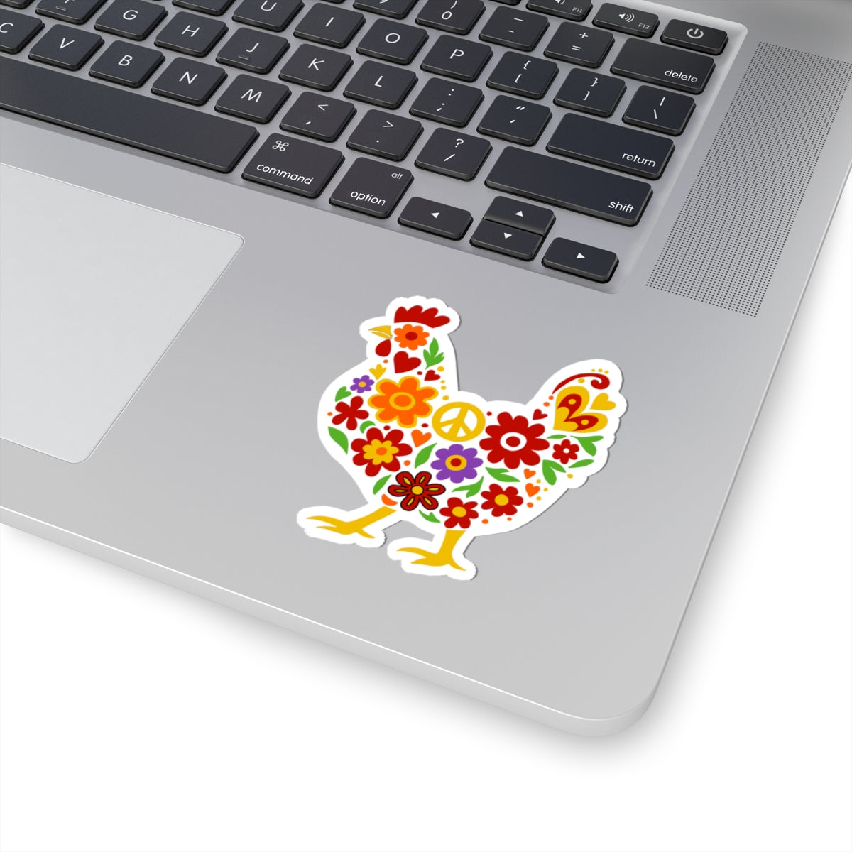 Flower Power Cute Chicken Kiss-Cut Sticker | Whimsical Laptop Decor, Cute Gifts, Sticker Collection