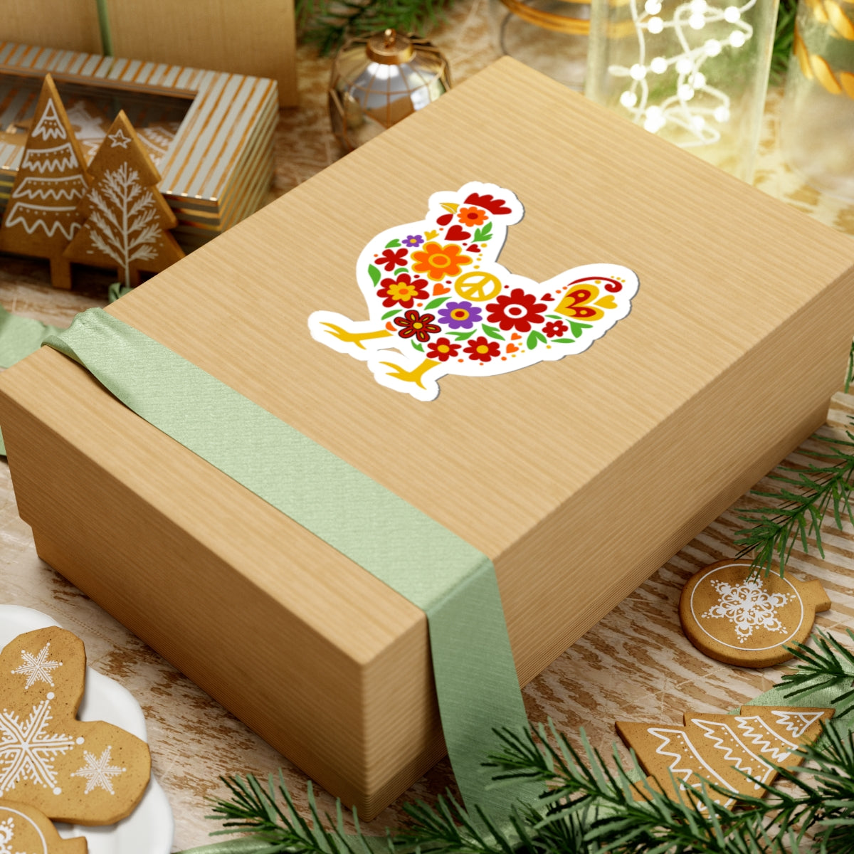 Flower Power Cute Chicken Kiss-Cut Sticker | Whimsical Laptop Decor, Cute Gifts, Sticker Collection