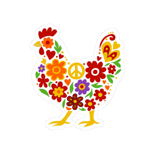 Flower Power Cute Chicken Kiss-Cut Sticker | Whimsical Laptop Decor, Cute Gifts, Sticker Collection