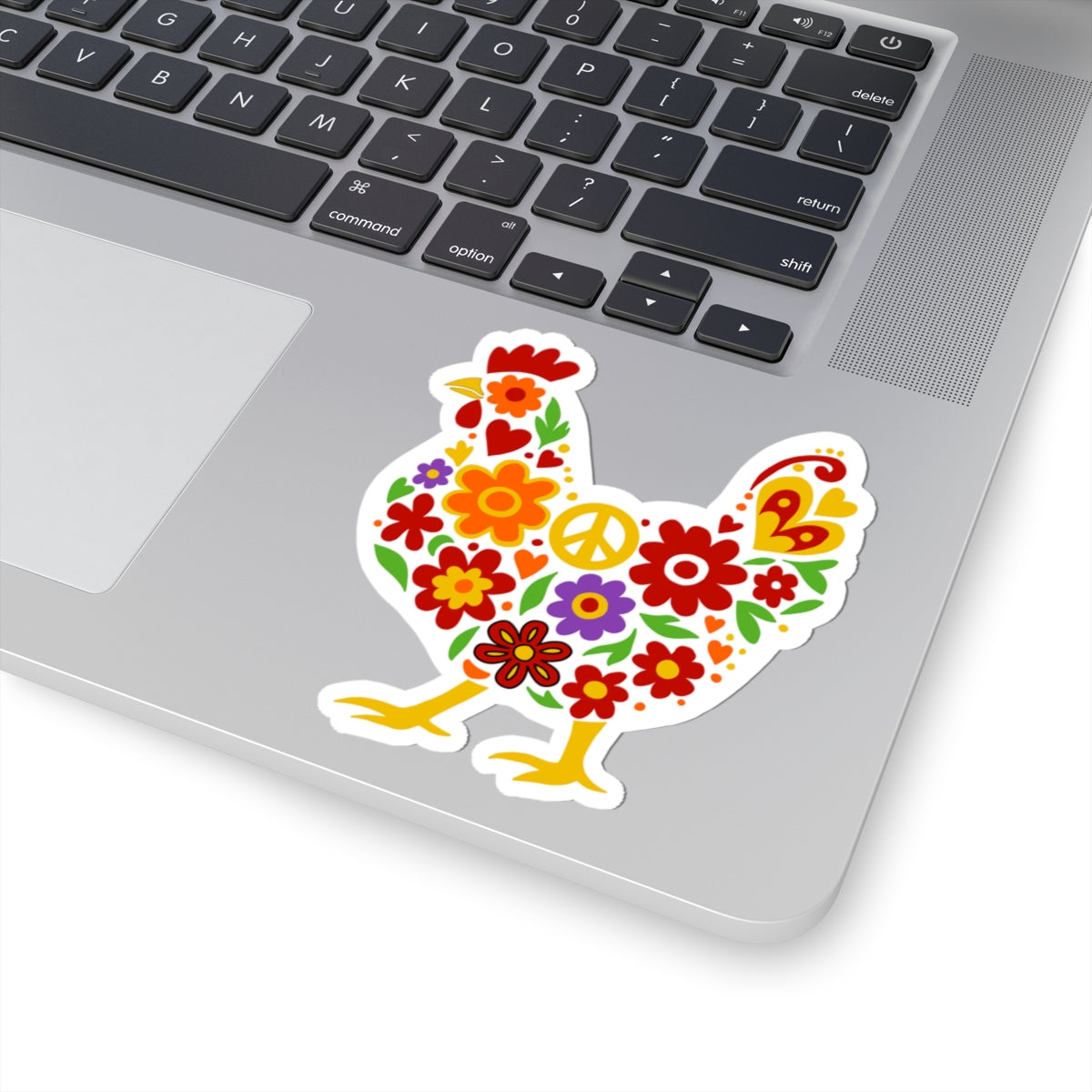Flower Power Cute Chicken Kiss-Cut Sticker | Whimsical Laptop Decor, Cute Gifts, Sticker Collection