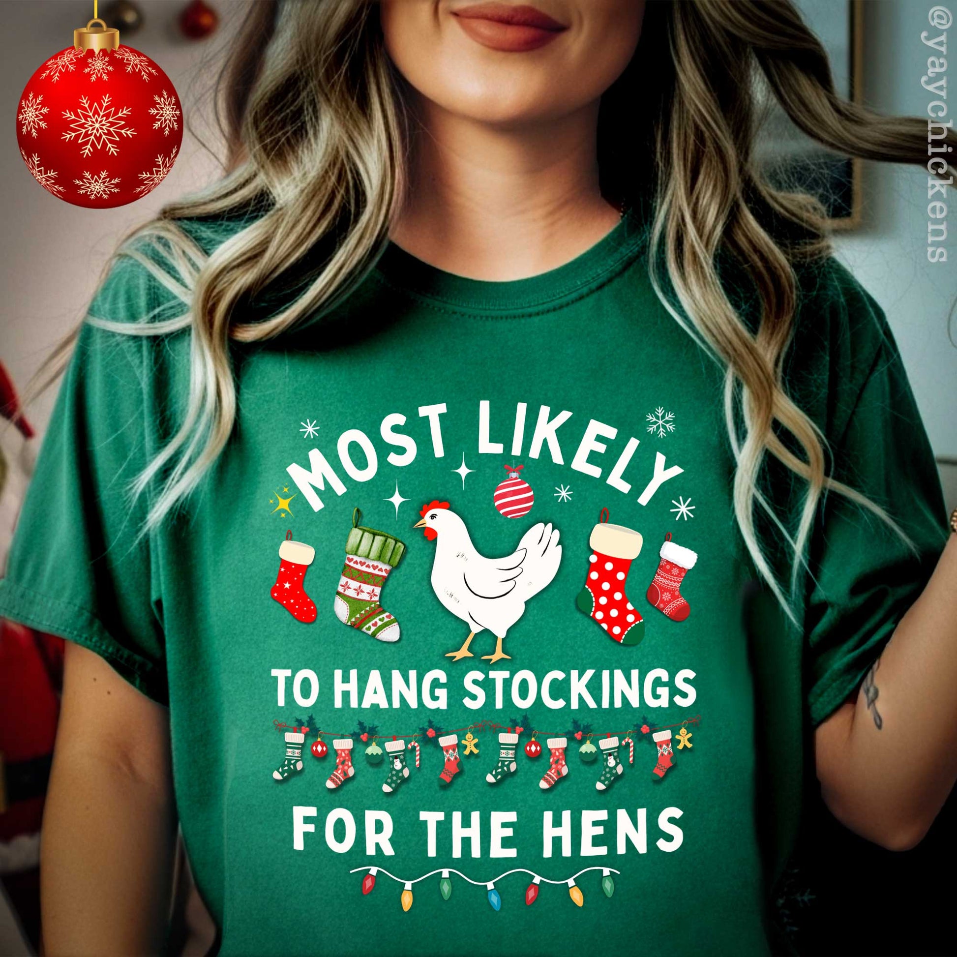 "Most Likely to Hang Stockings for the Hens" – Funny Christmas Chicken Lover Shirt